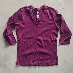 Women's V-Neck Purple Eggplant 3/4 Sleeve Top